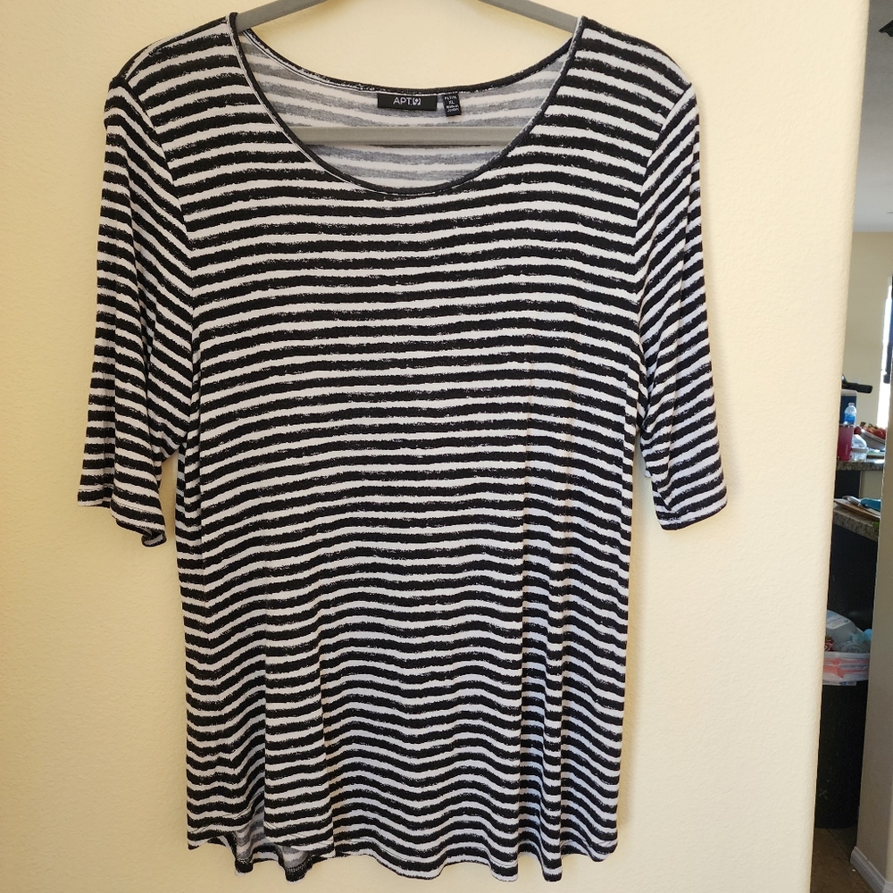 Womens Apt 9 Scoop Neck Half Sleeve Striped Top Shirt Size Petite XL Black White